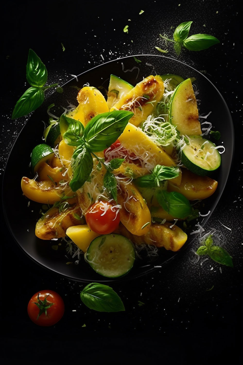 Sauteed Summer Squash with basil and garlic, oozing with aromatic flavors.