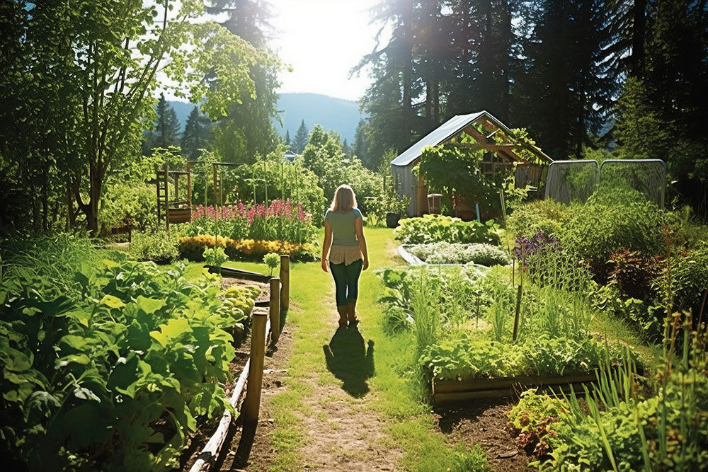 jennifer visiting her home gardens