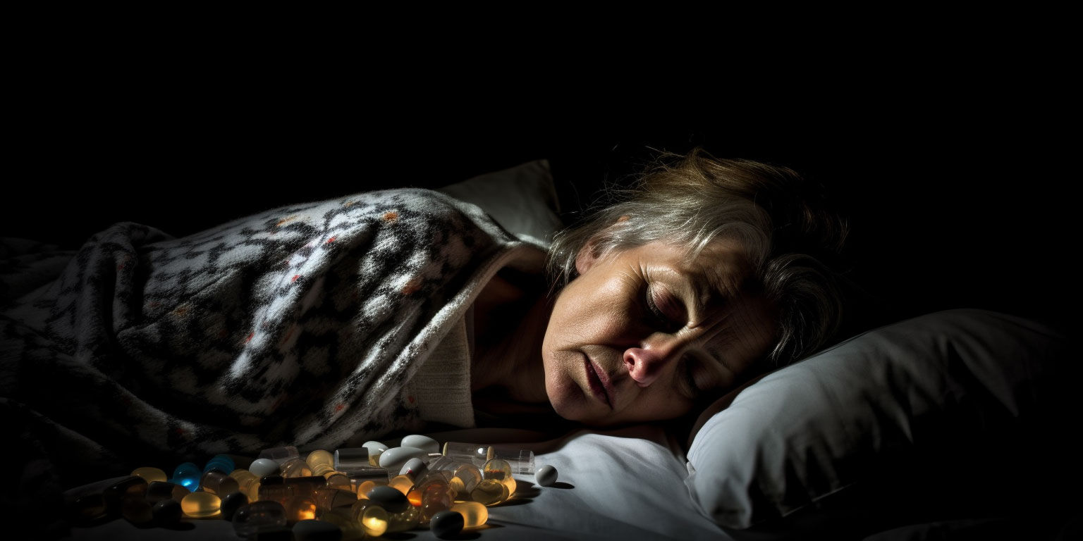 a tired american lady eating medicine prepare to sleep 9ade6b14 8359 422a 8500 a190a38cb84a