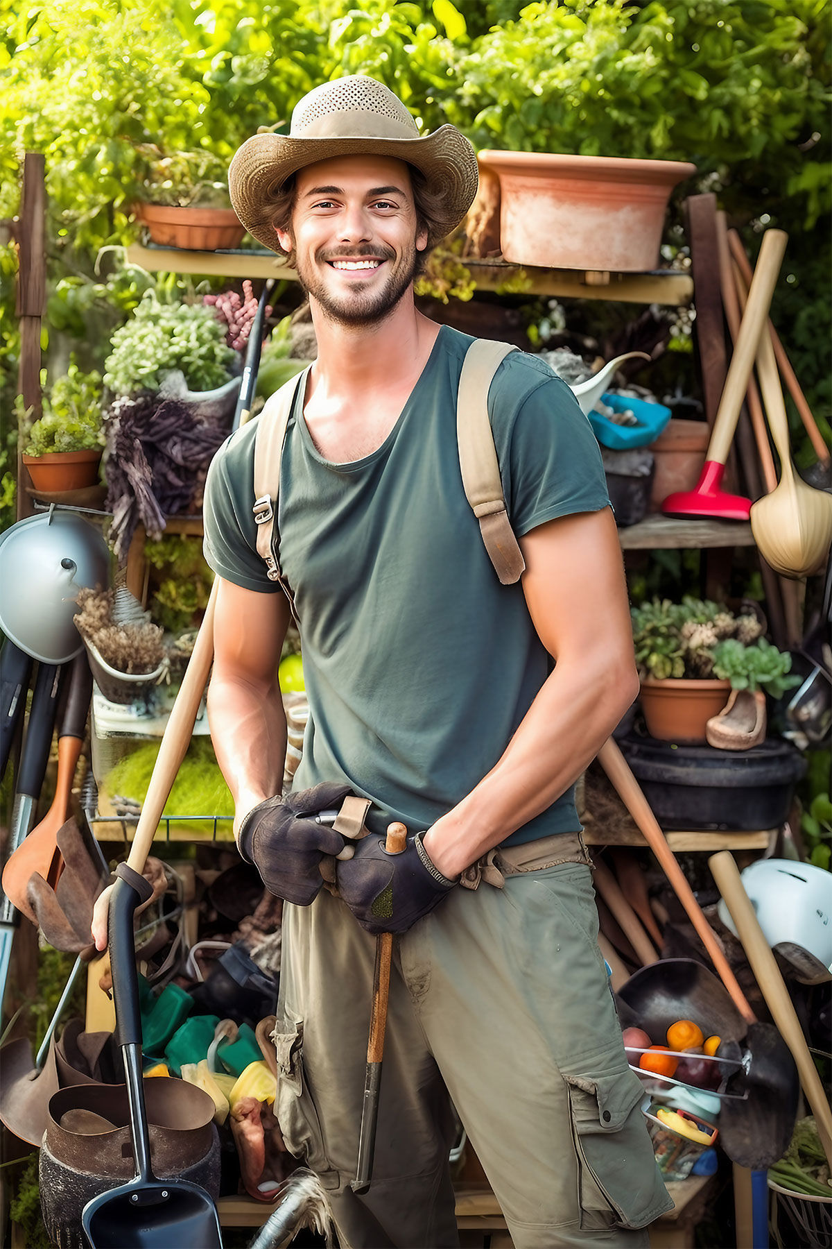 man proudly displaying his bountiful gardening harvest, showcasing the rewards of his hard work.