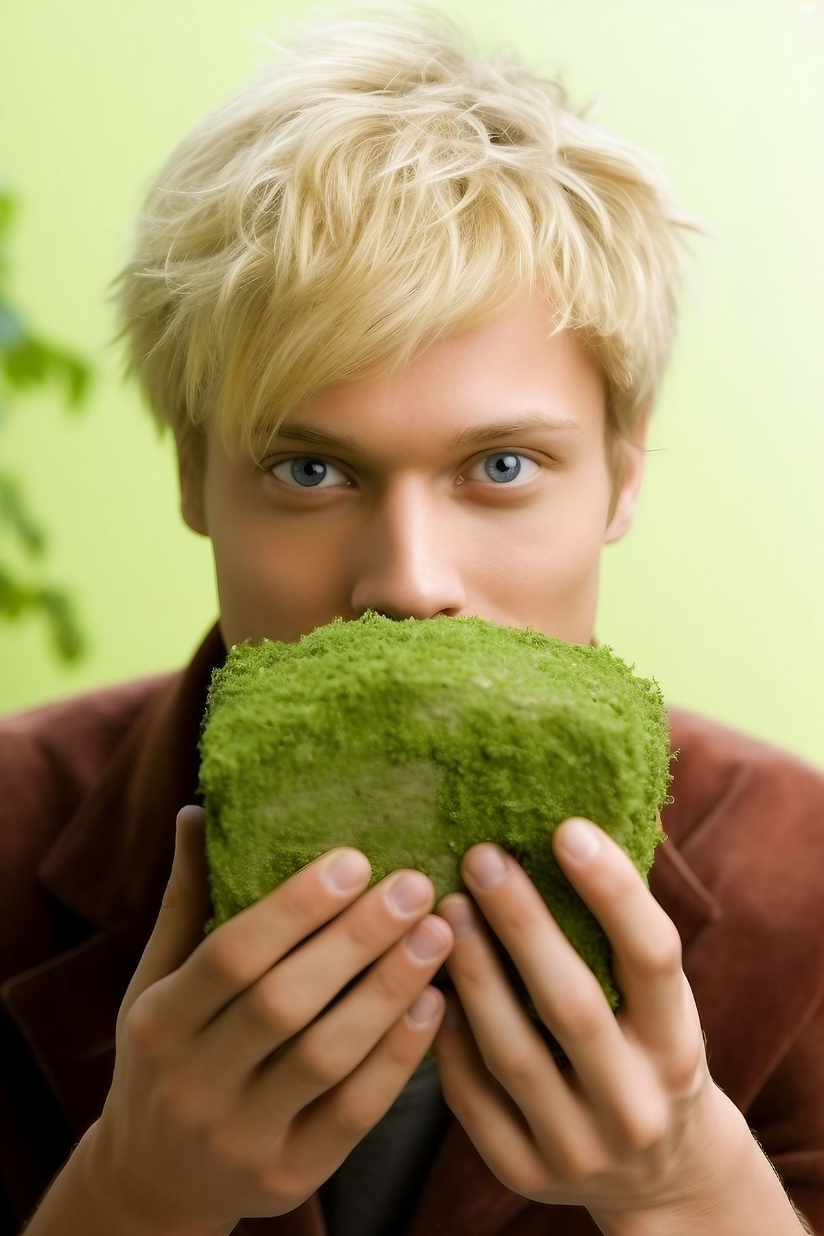 Surprised Young Man with Thoughtful Expression with the home gardens