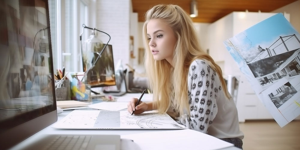 A teen enthusiastically explores AI interior design possibilities, immersing herself in the transformative power of modern technology.