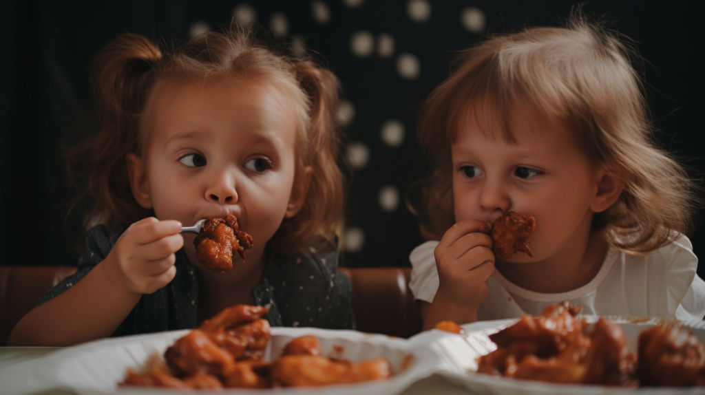 Hot Wings eating by 2 girls
