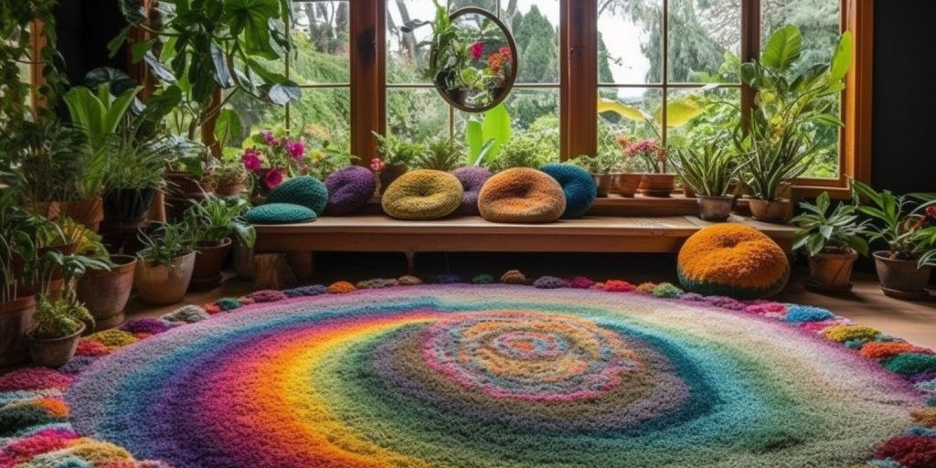 Use a rainbow rug to define the space and add warmth