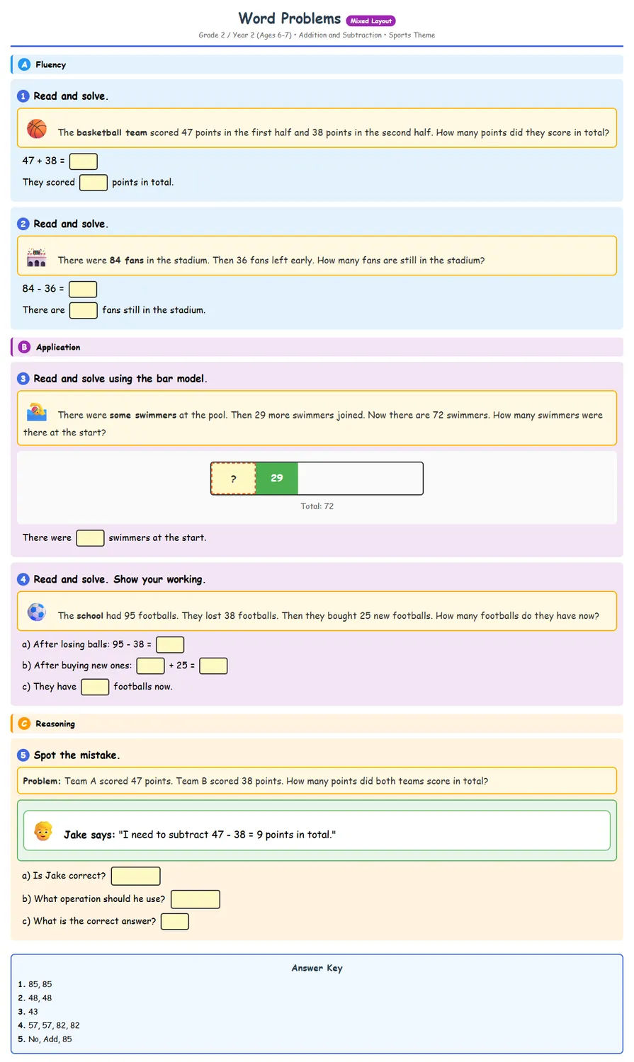 Free Year 2 Word Problems Mixed Hard Worksheet | Math Pri...