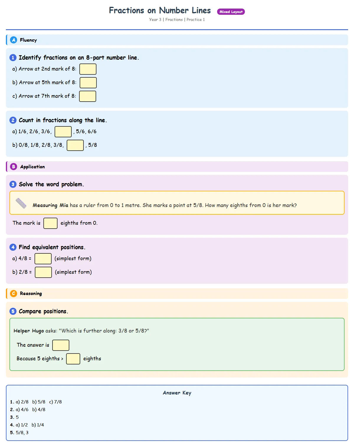 Fractions on Number Lines - Practice 1 - Free Printabl...