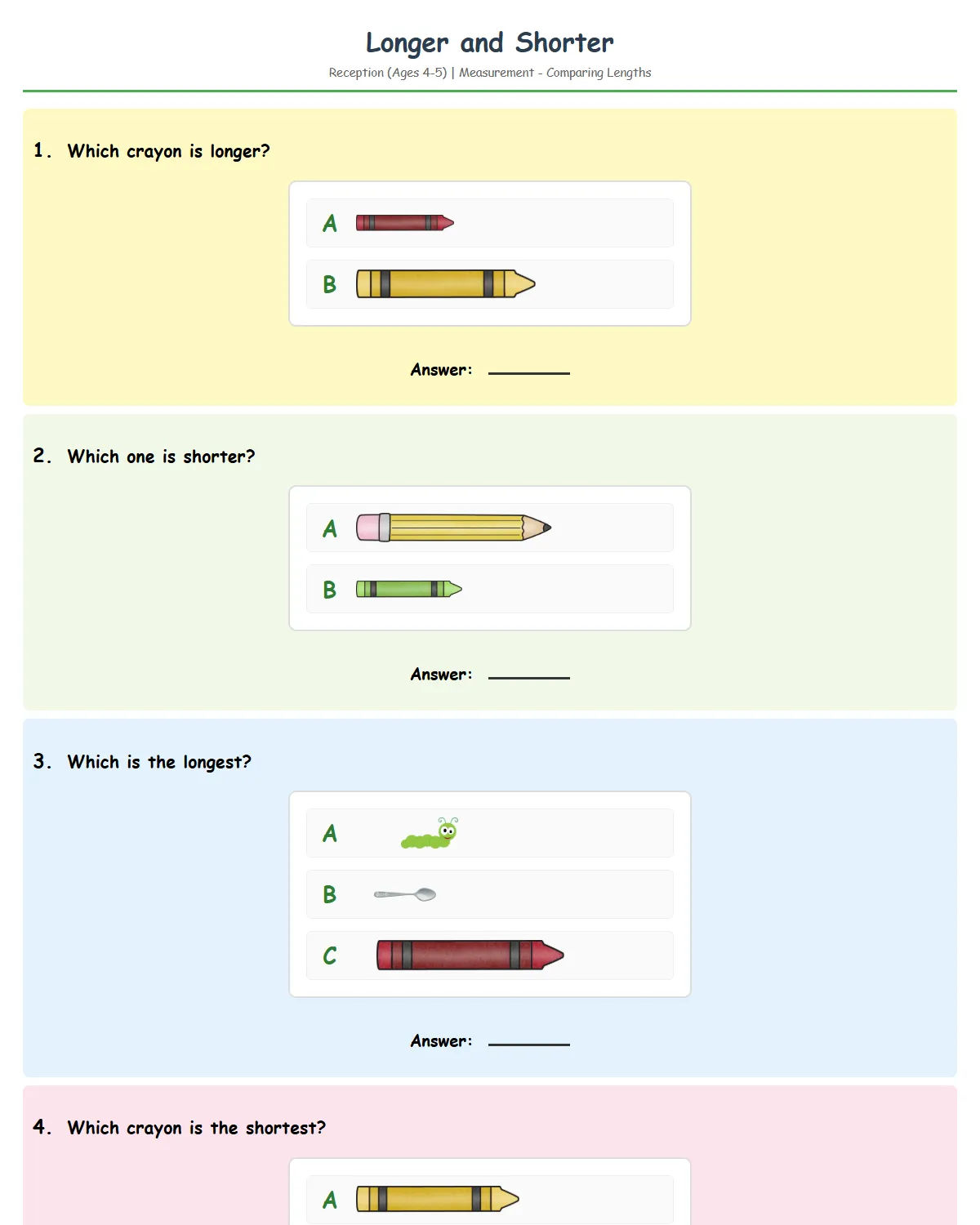 Length Comparison - Longer and Shorter - Free Printabl...