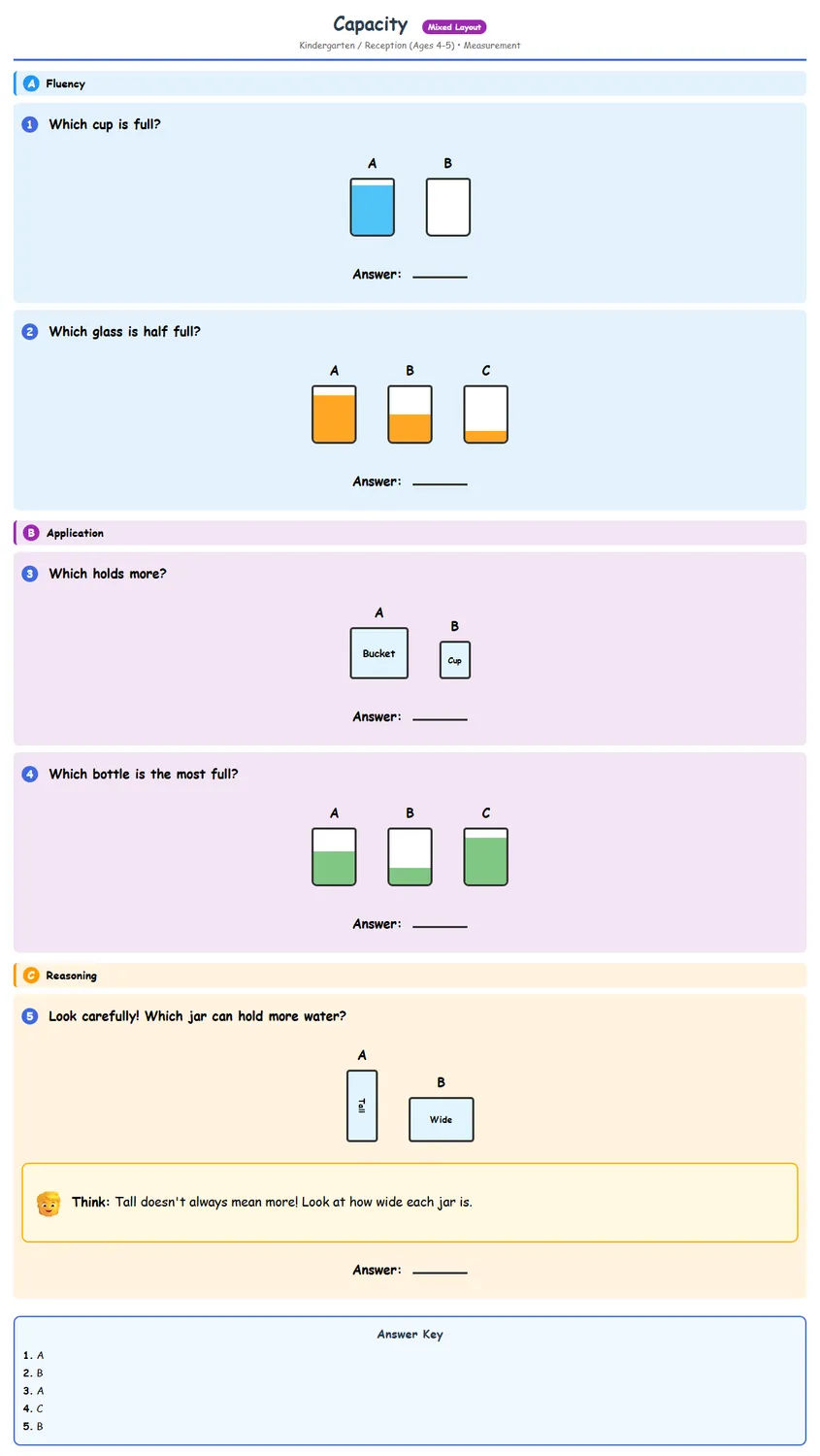 Free Reception Capacity Worksheet | Math Printables