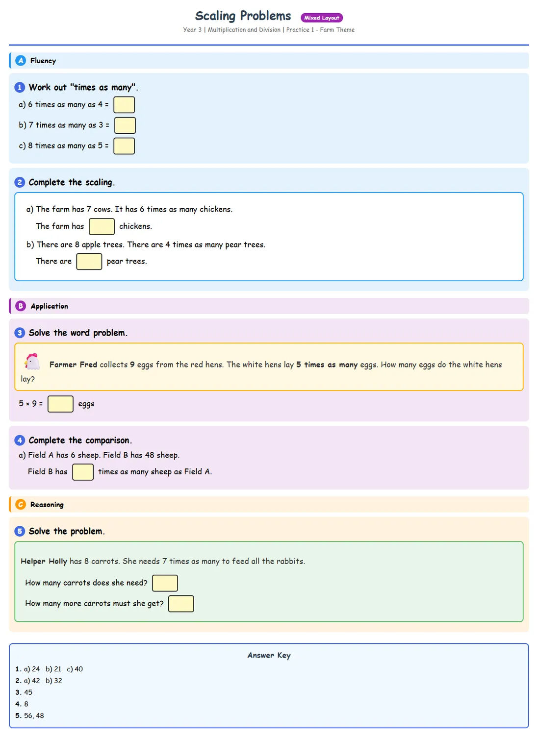 Free Year 3 Scaling Problems Worksheet | Math Printables