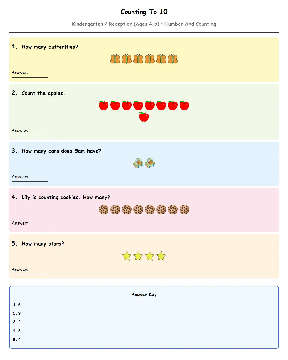 Free Reception Counting To 10 Worksheet | Math Printables