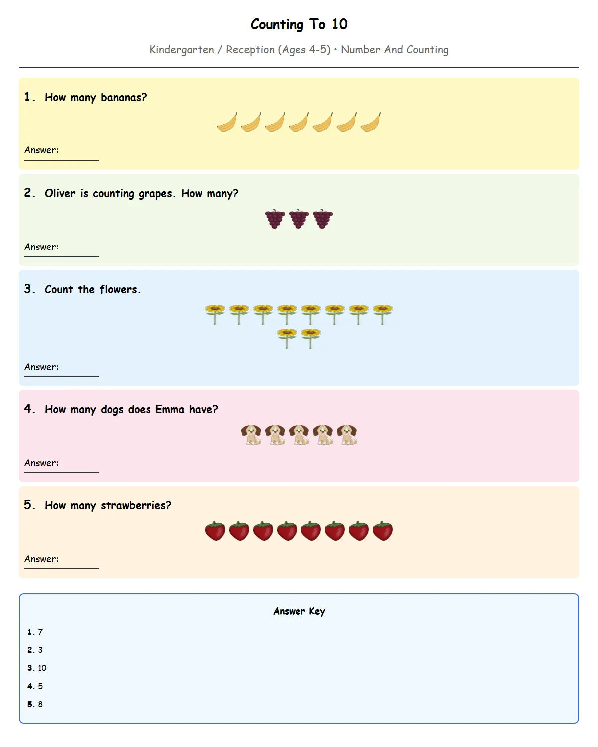 Free Counting to 10 Printables for Kindergarten / Reception