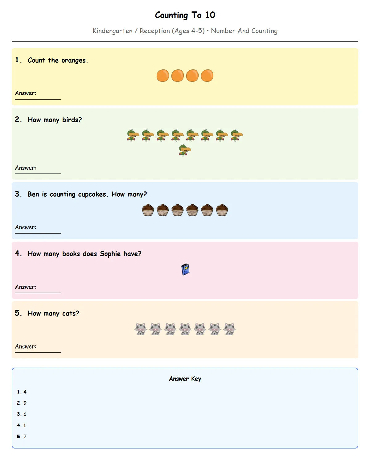 Free Reception Counting To 10 Worksheet | Math Printables