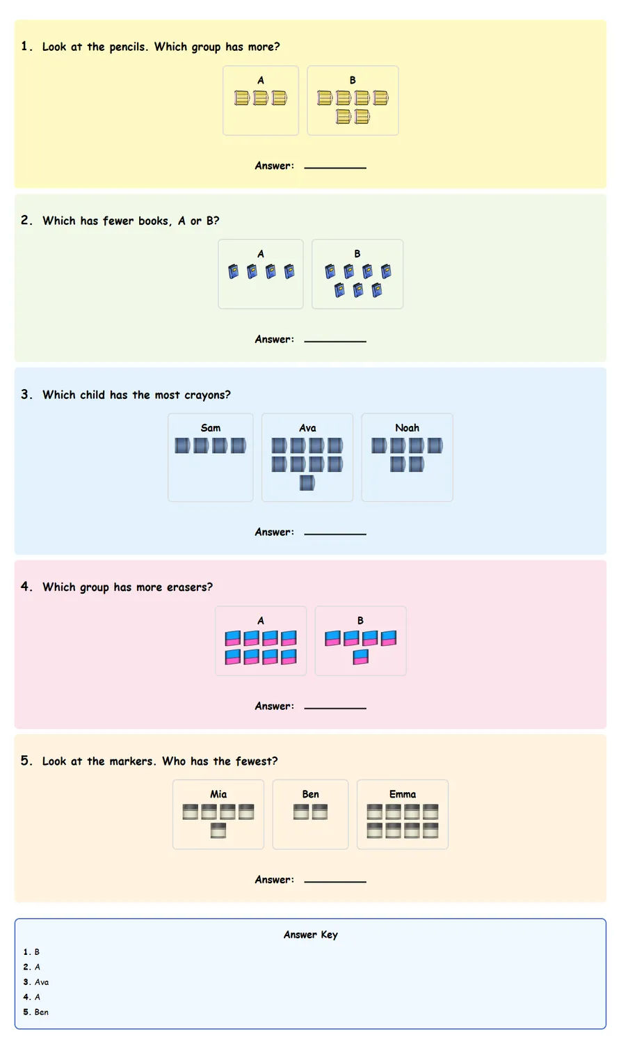 Free Reception More Or Less Worksheet | Math Printables