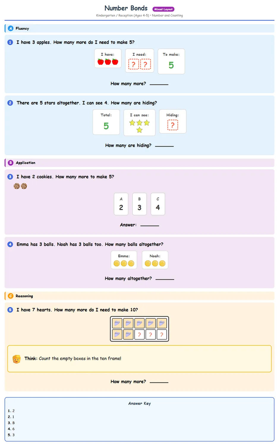Free Reception Number Bonds Worksheet | Math Printables
