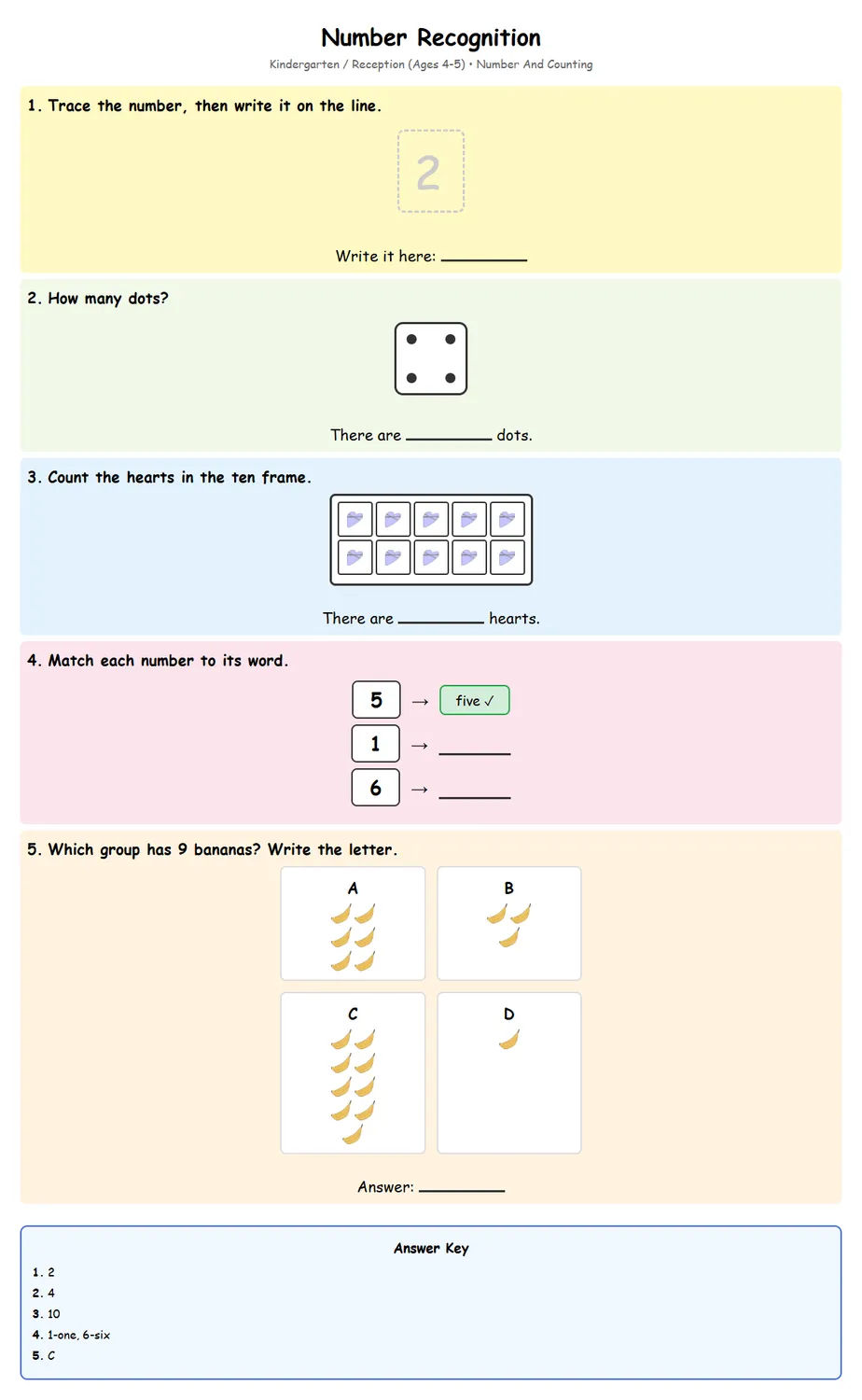 Free Reception Number Recognition Worksheet | Math Printa...
