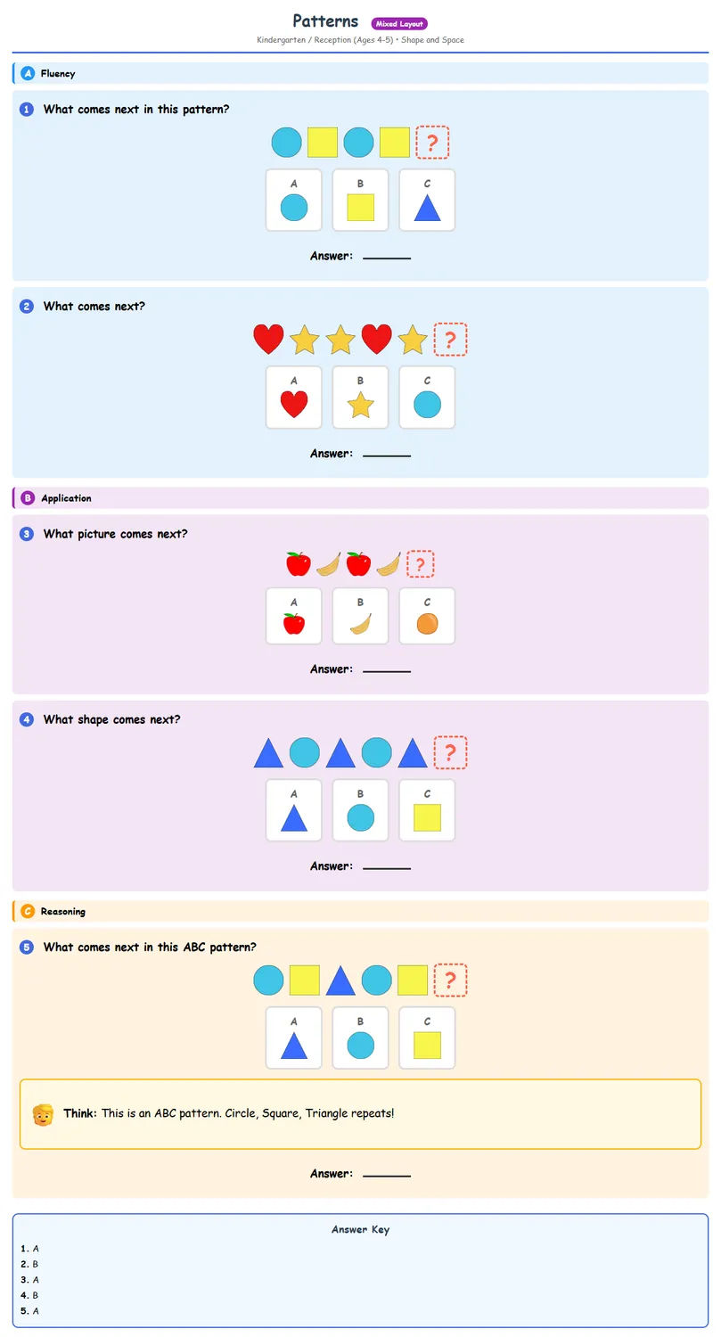 Free Reception Patterns Worksheet | Math Printables