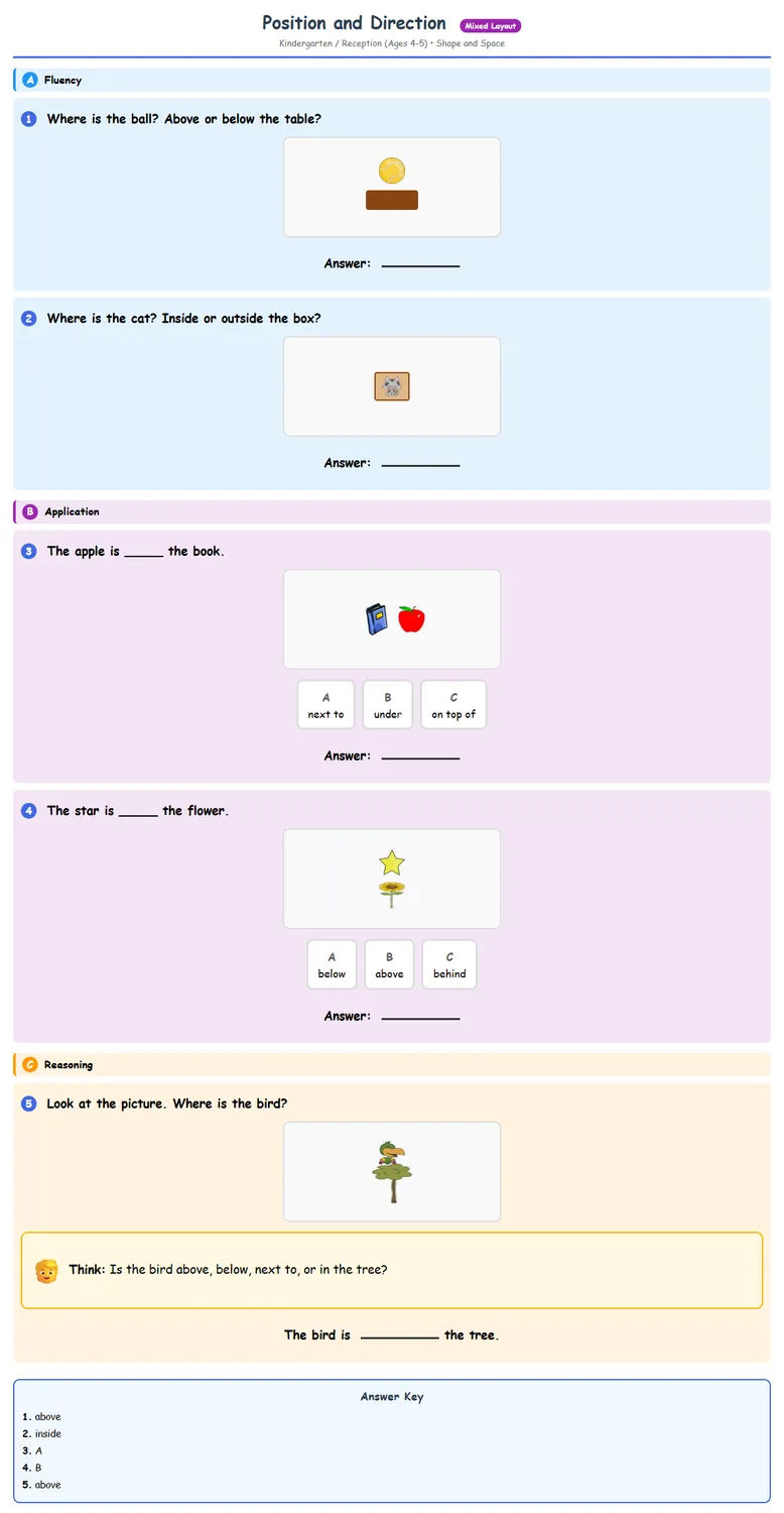 Free Reception Position Direction Worksheet | Math Printa...