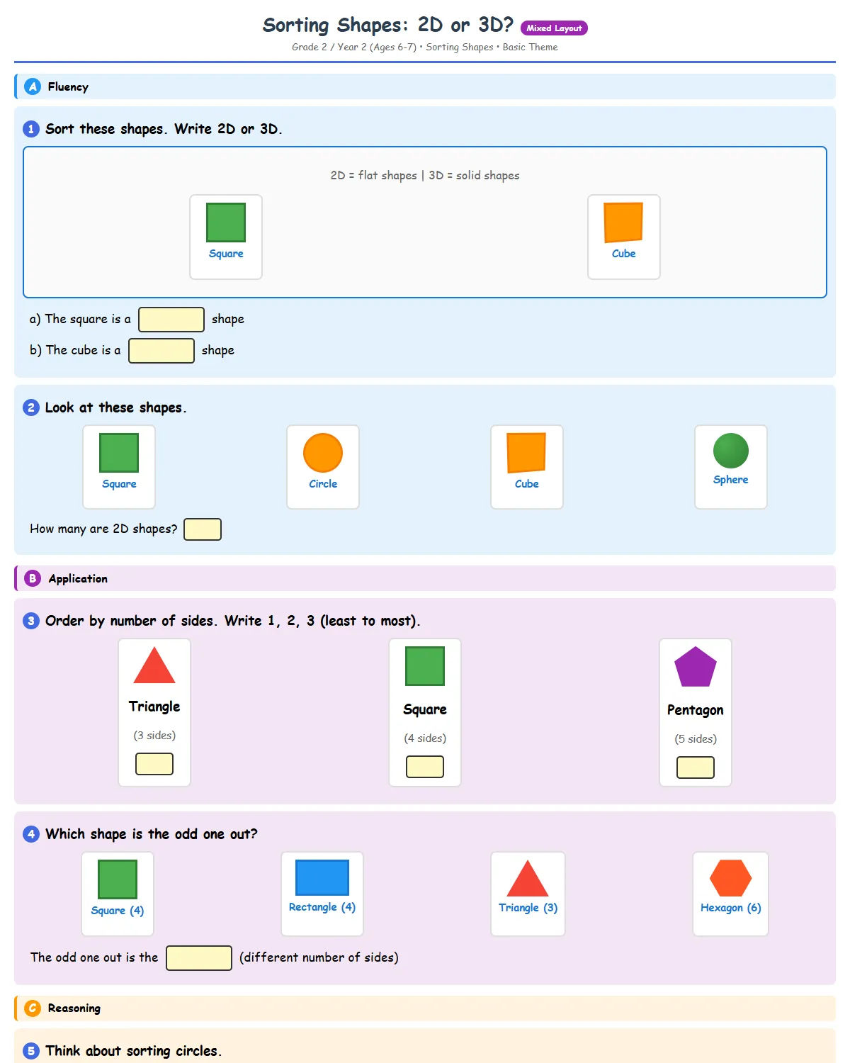 Sorting Shapes: 2D or 3D? - Free Printable Year 2 (Gra...