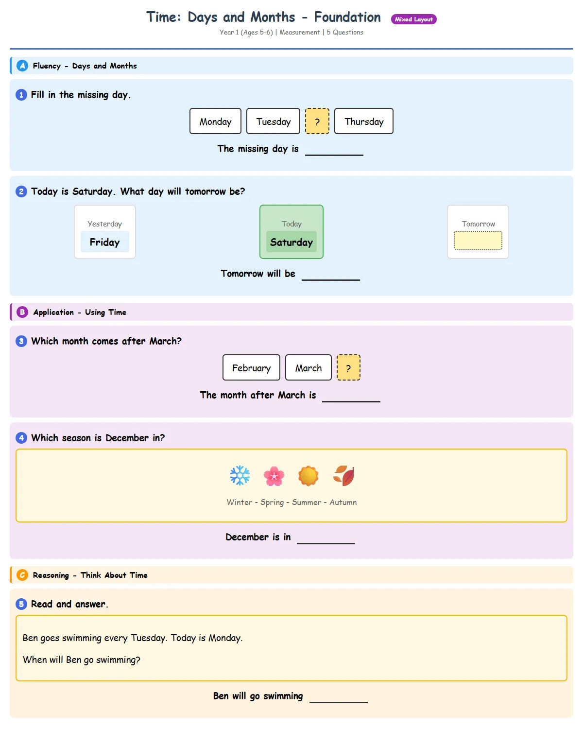 Time: Days and Months - Foundation - Free Printable Ye...