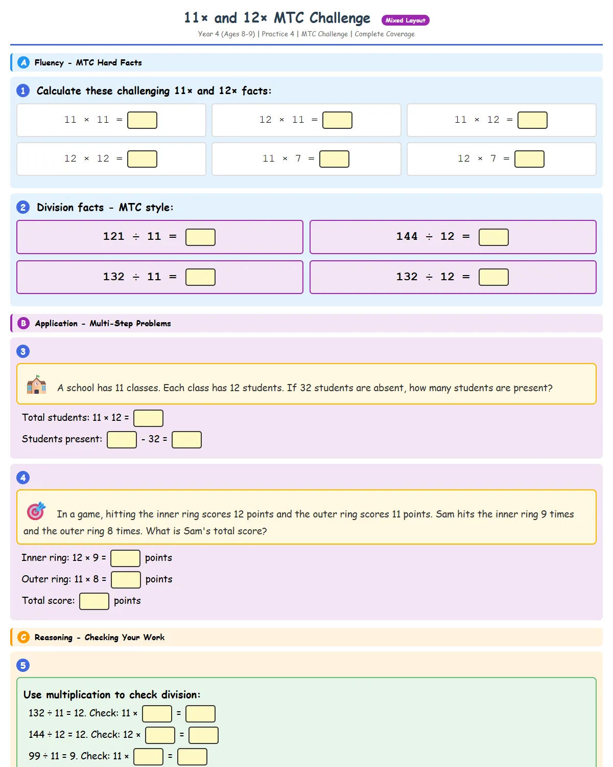 Times Tables 11-12 Practice 4 - MTC Challenge - Free P...