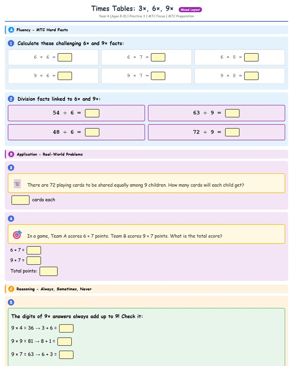 Times Tables: 3×, 6×, 9× Connections - Practice 3 (MTC...