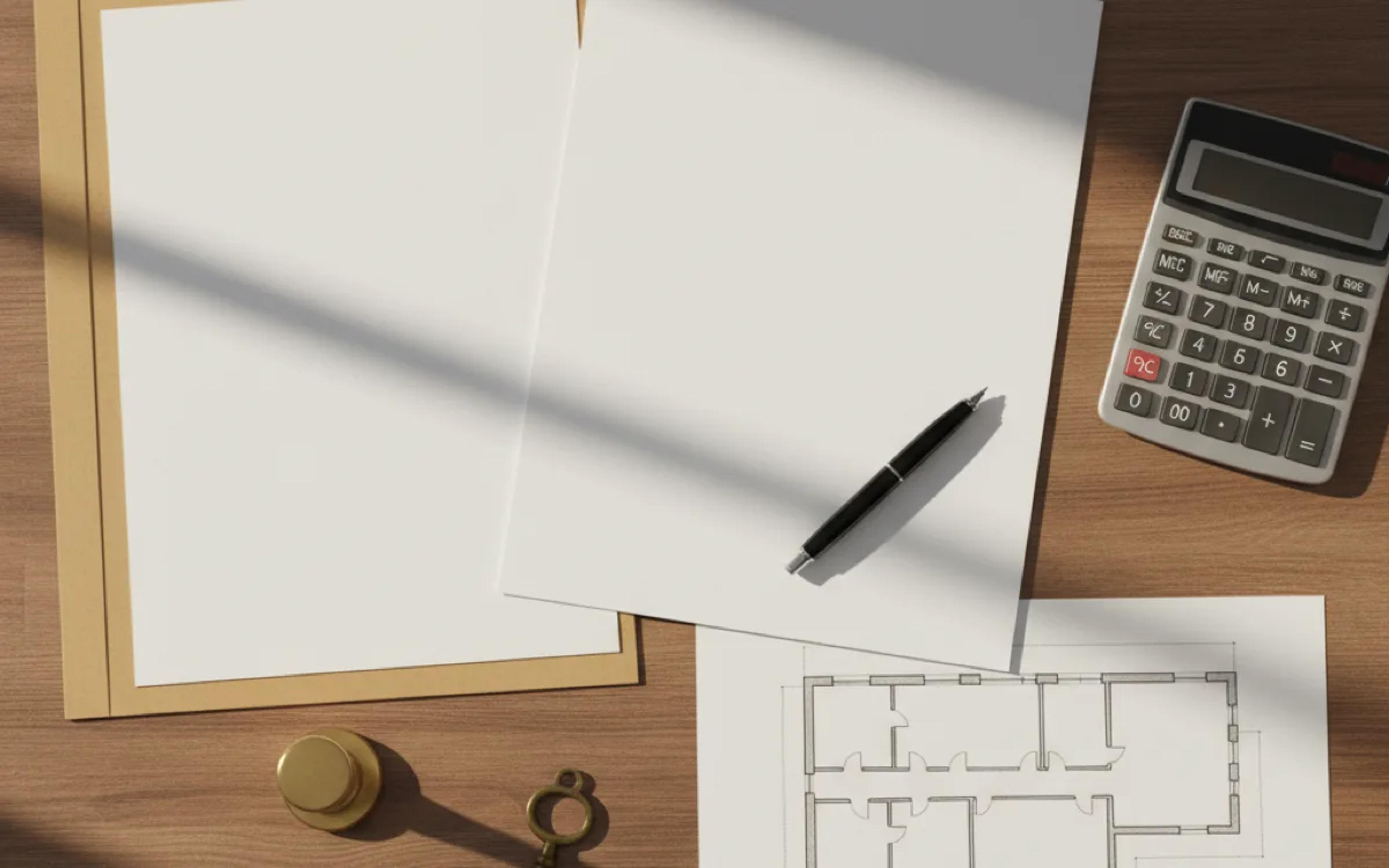 Documents notariaux d’une succession et calcul de partage sur un bureau Documents notariaux d’une succession et calcul de partage sur un bureau
