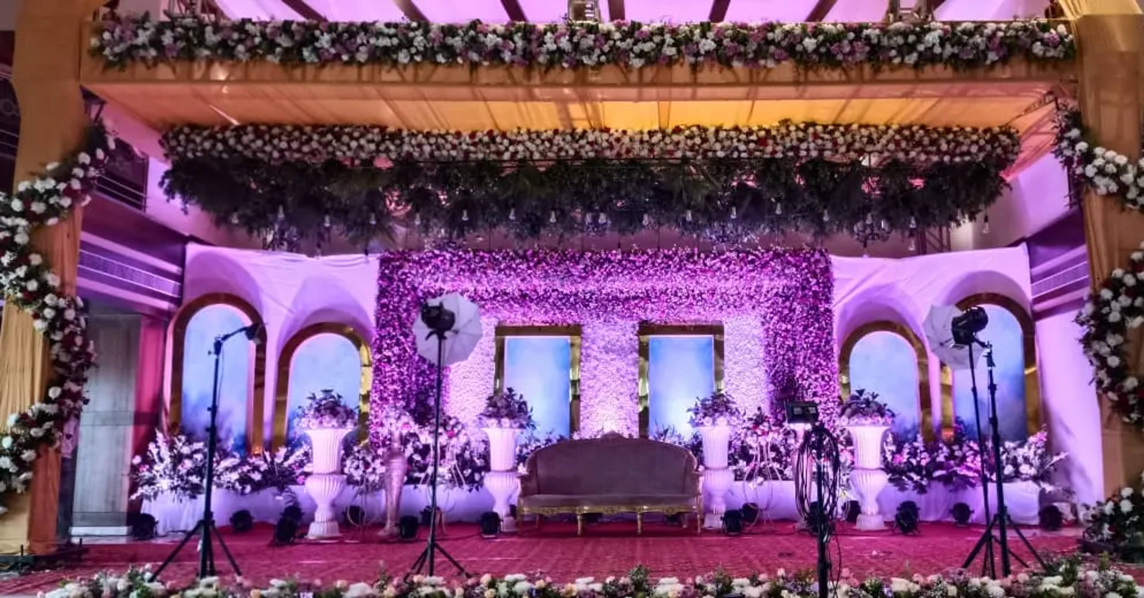 Reception stage with a violet LED backdrop