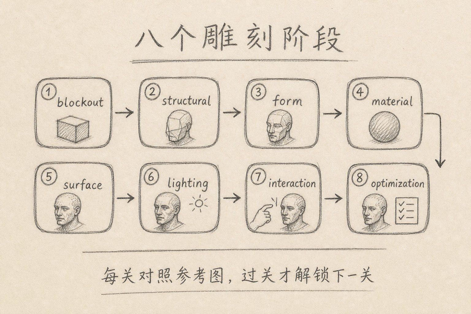 八个雕刻阶段依次解锁