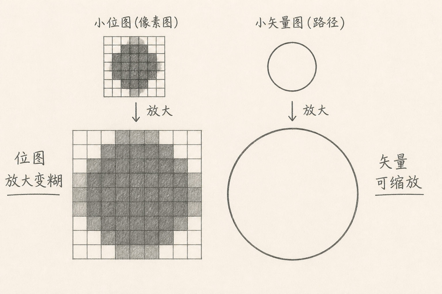 位图放大变糊与矢量可缩放对照