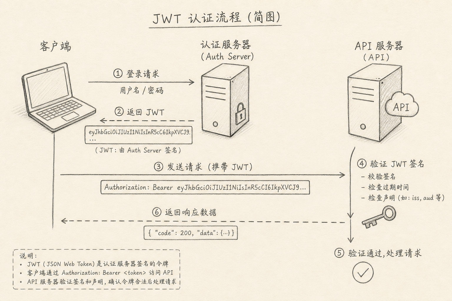 客户端携带 JWT，服务端验签