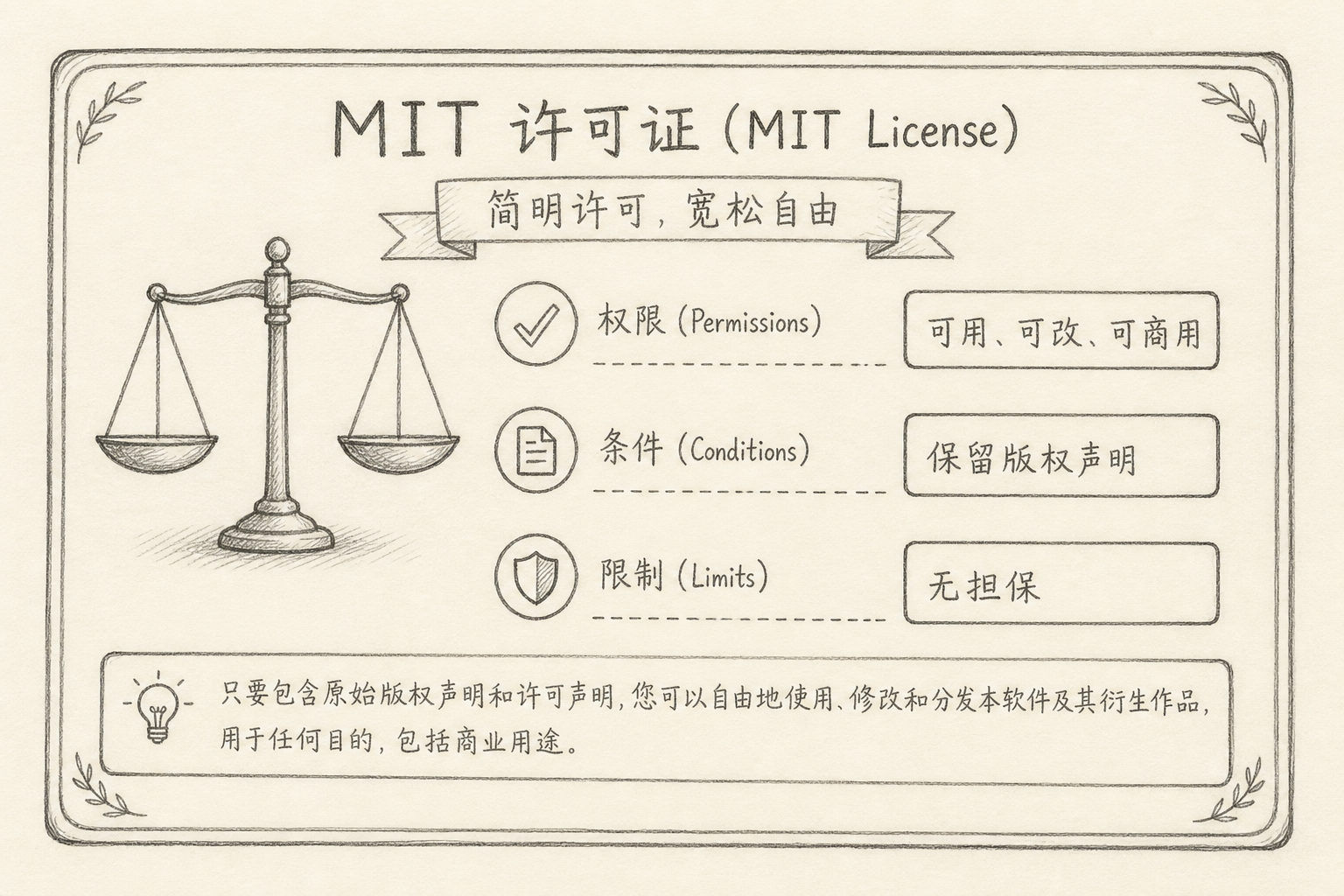 MIT：权限、条件、无担保