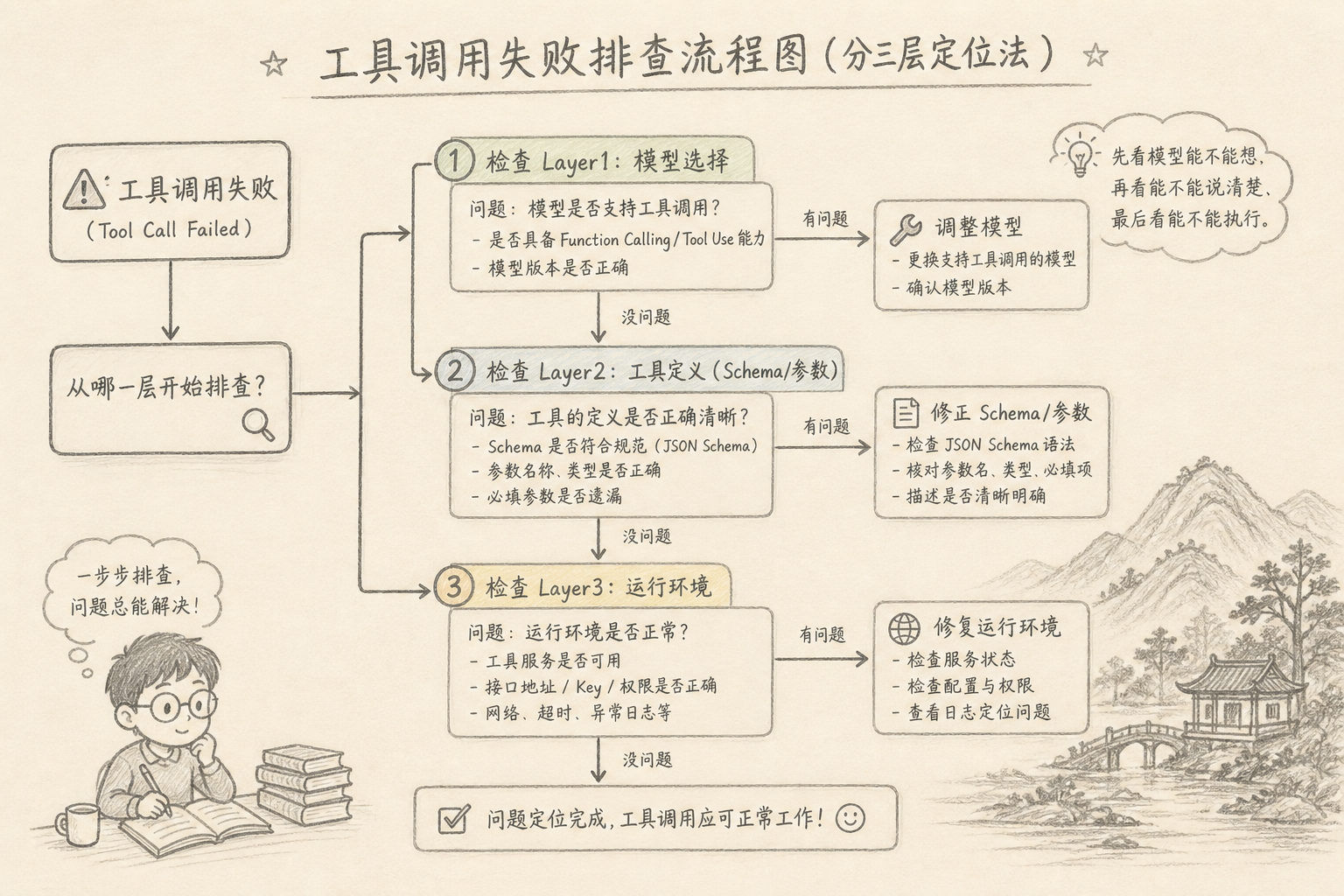 失败后按三层依次检查