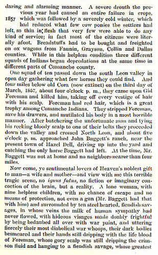 Attack of Baggett's House story from the book Indian Depredations in Texas by J. W. Wilbarger