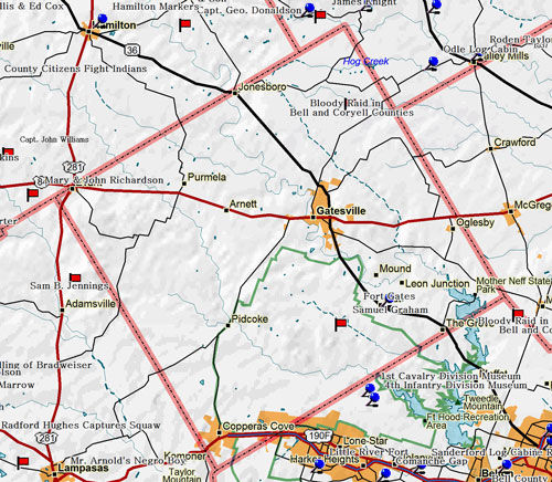 Map of Coryell County Historic Sites
