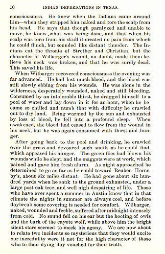 Josiah Wilbarger story from the book Indian Depredations in Texas by J. W. Wilbarger