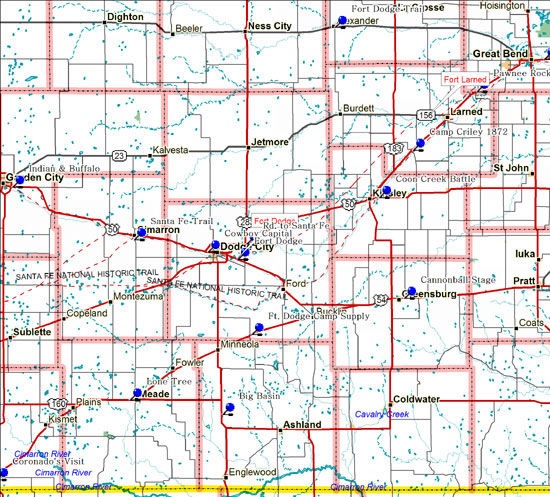 Map of Southwest Kansas Historical Markers