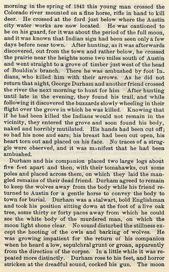 George Durham on Guard story from the book Indian Depredations in Texas by J. W. Wilbarger