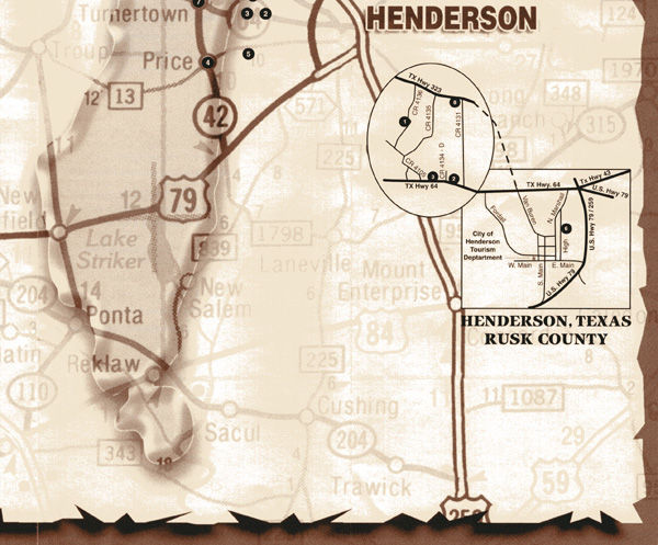Map of Gladewater, Henderson, Rusk, Kilgore, Longview