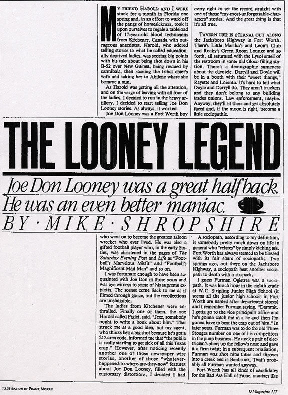 Joe Don Looney Article by Mike Shropshire, Page One