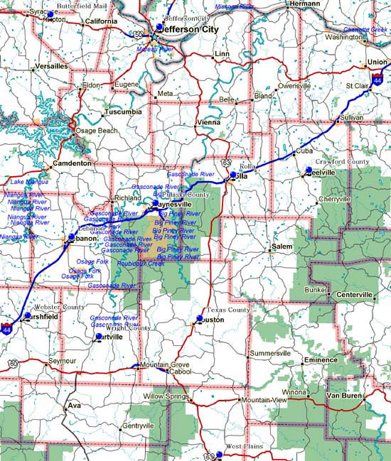 pulaski county missouri road map