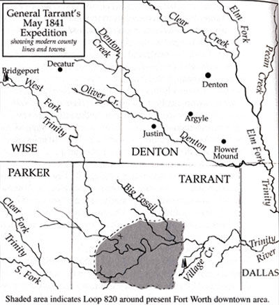 General Tarrant's May 1841 Expedition (Village Creek) Map