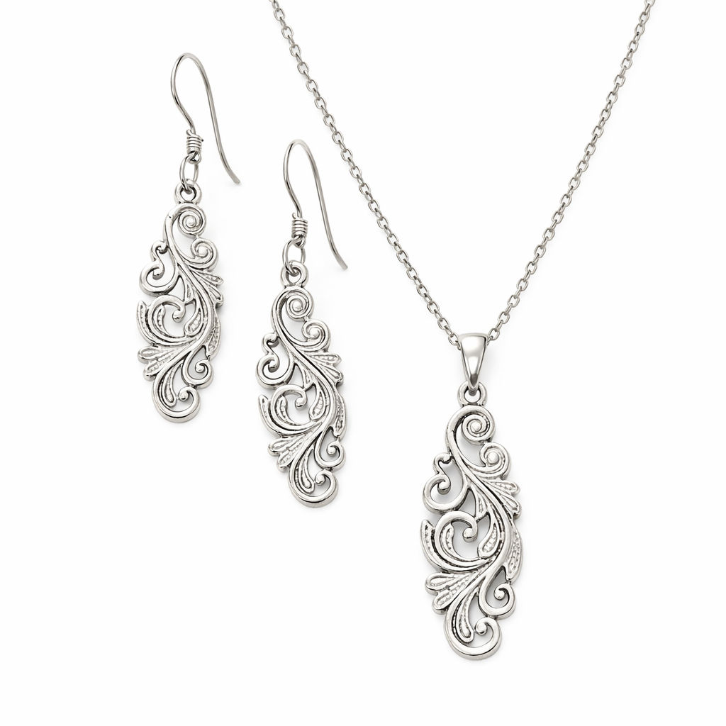 Conjunto de collar y pendientes en plata de ley