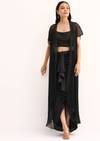 Black Stone Embroidered Silk Crop Top Set With Jacket