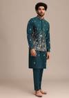 Blue Satin Resham Work Kurta Jacket Set