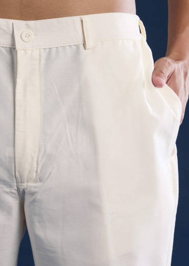 Beige Jacquard Mens Kurta and Pant Set