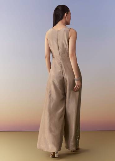 Beige Sequin Embroidered Jumpsuit