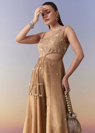 Beige Zardozi Embroidered Jumpsuit