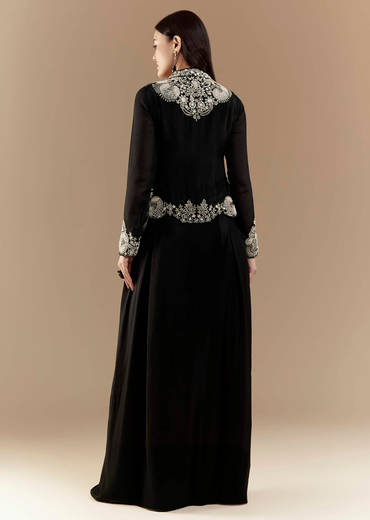 Black Chinon Crop Top and Skirt Set