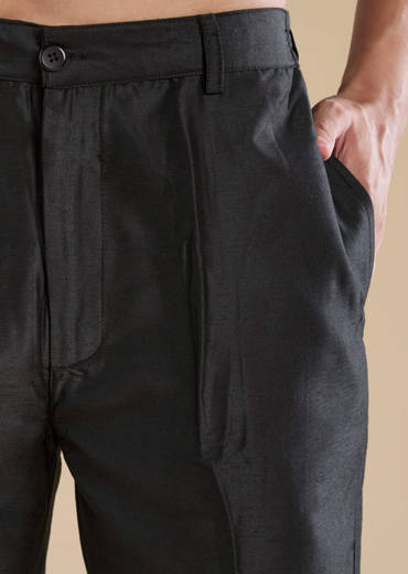 Black Embroidered Mens Kurta Set with Kashmiri Print Dupatta