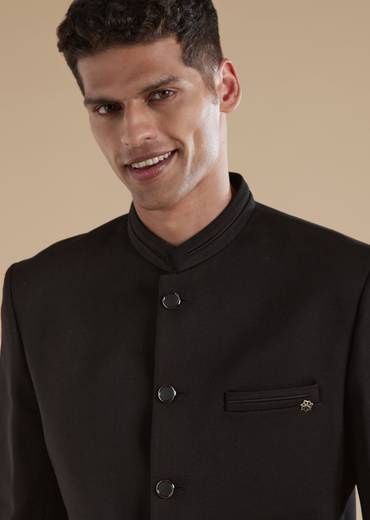 Black Jodhpuri Set In Classic Plain Finish